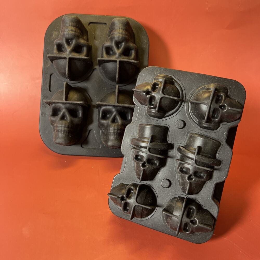 Skull Silicone Ice Molds • Med/Lrg Cavities • Food‑Grade • Set of 2